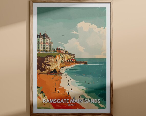 Ramsgate Main Sands Beach Pier Swimmers Sunny Kent Coast Poster