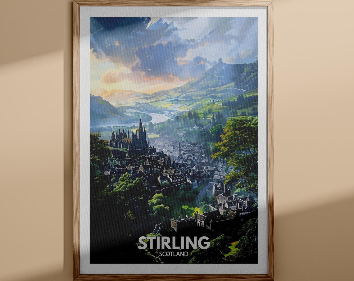 Stirling Scotland Vintage Travel Poster Castle Town Hills View
