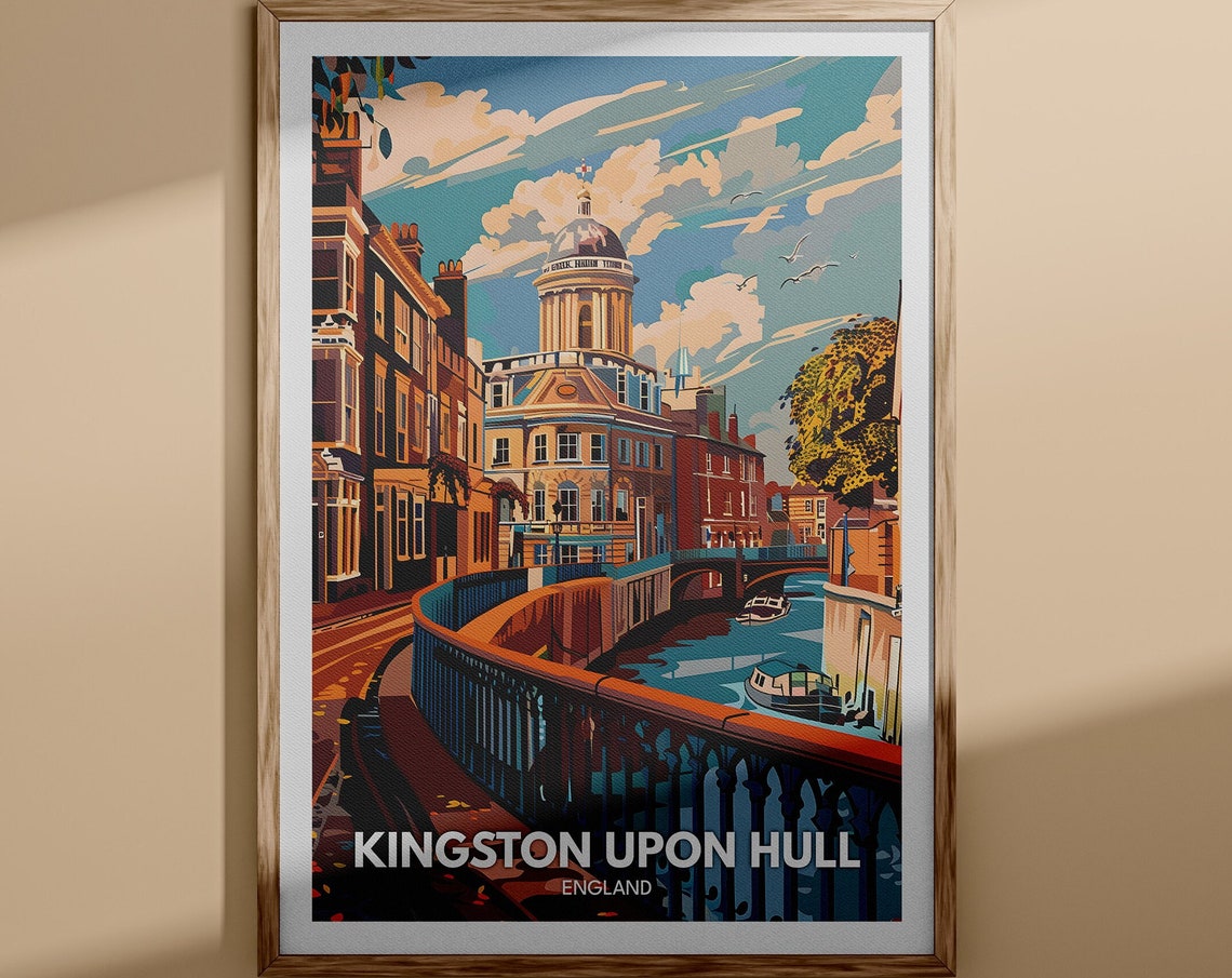 Kingston Upon Hull England Historic River Bridge Vintage Travel Poster