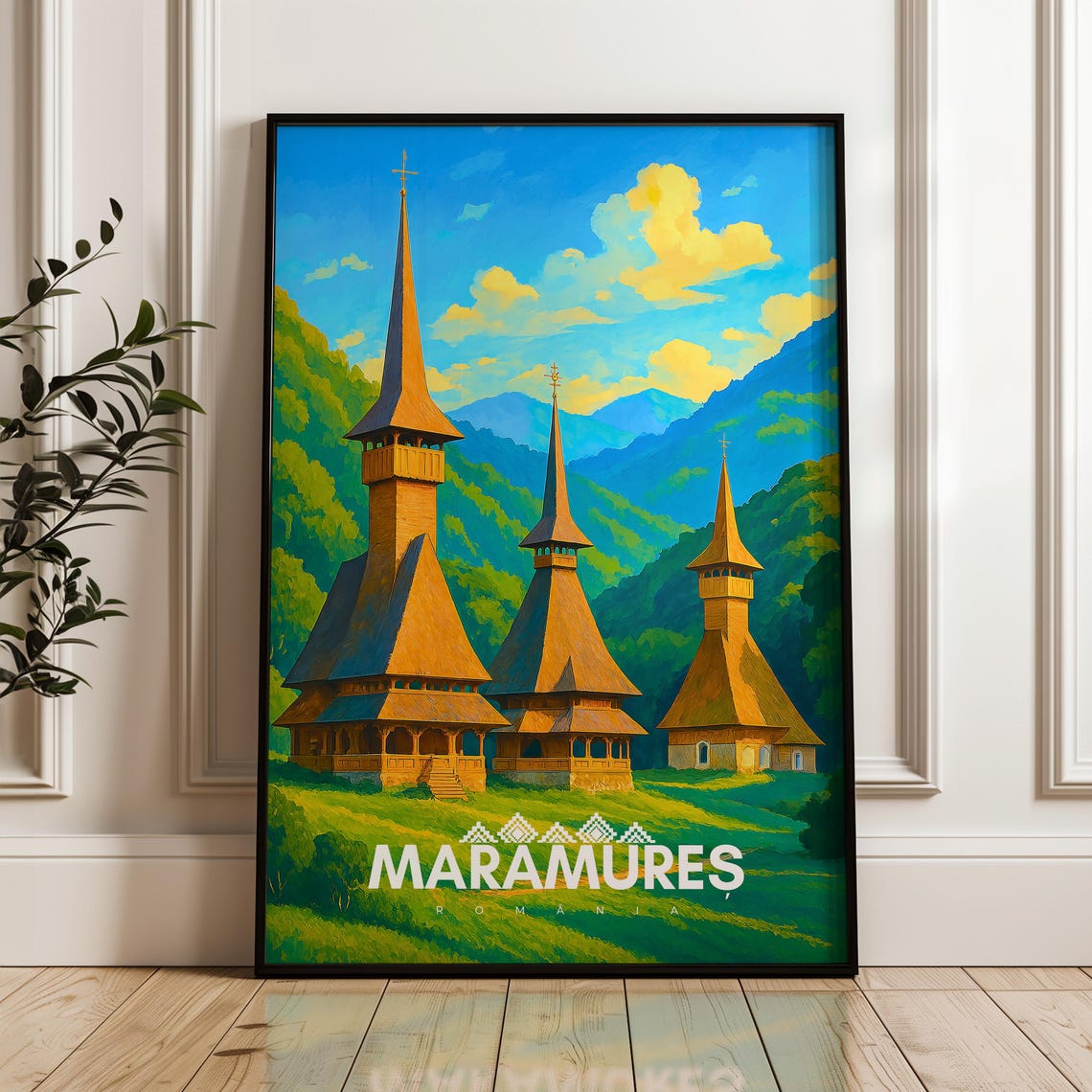 Maramures Romania Wooden Churches Spires Mountain Valley Poster