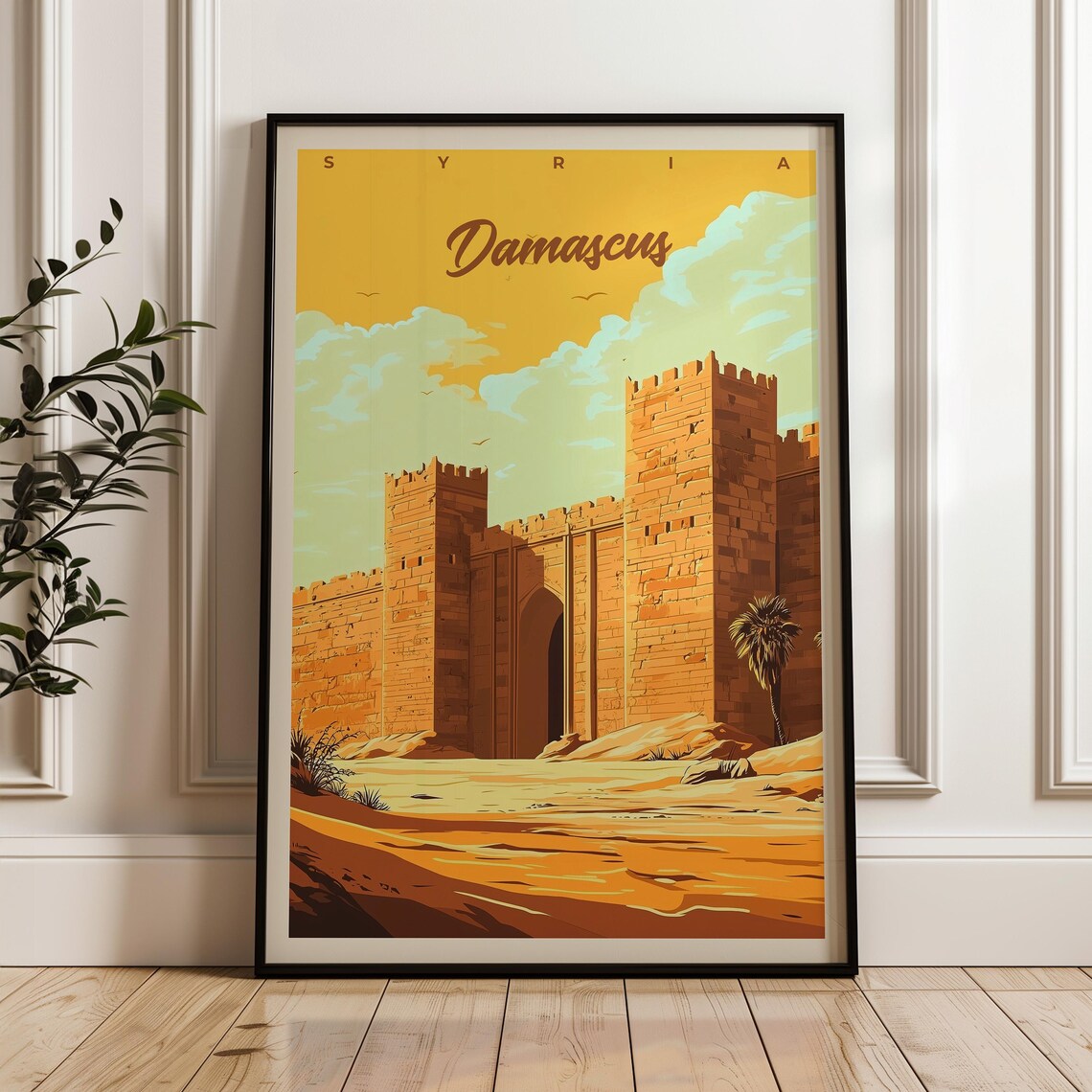 Damascus Syria Ancient Citadel Walls Desert Retro Travel Poster