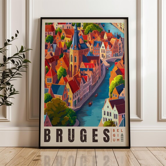 Bruges Travel Poster, Belgium Cityscape