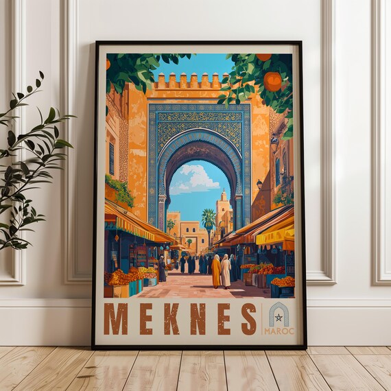 Meknes Travel Poster, Moroccan Illustration Artwork