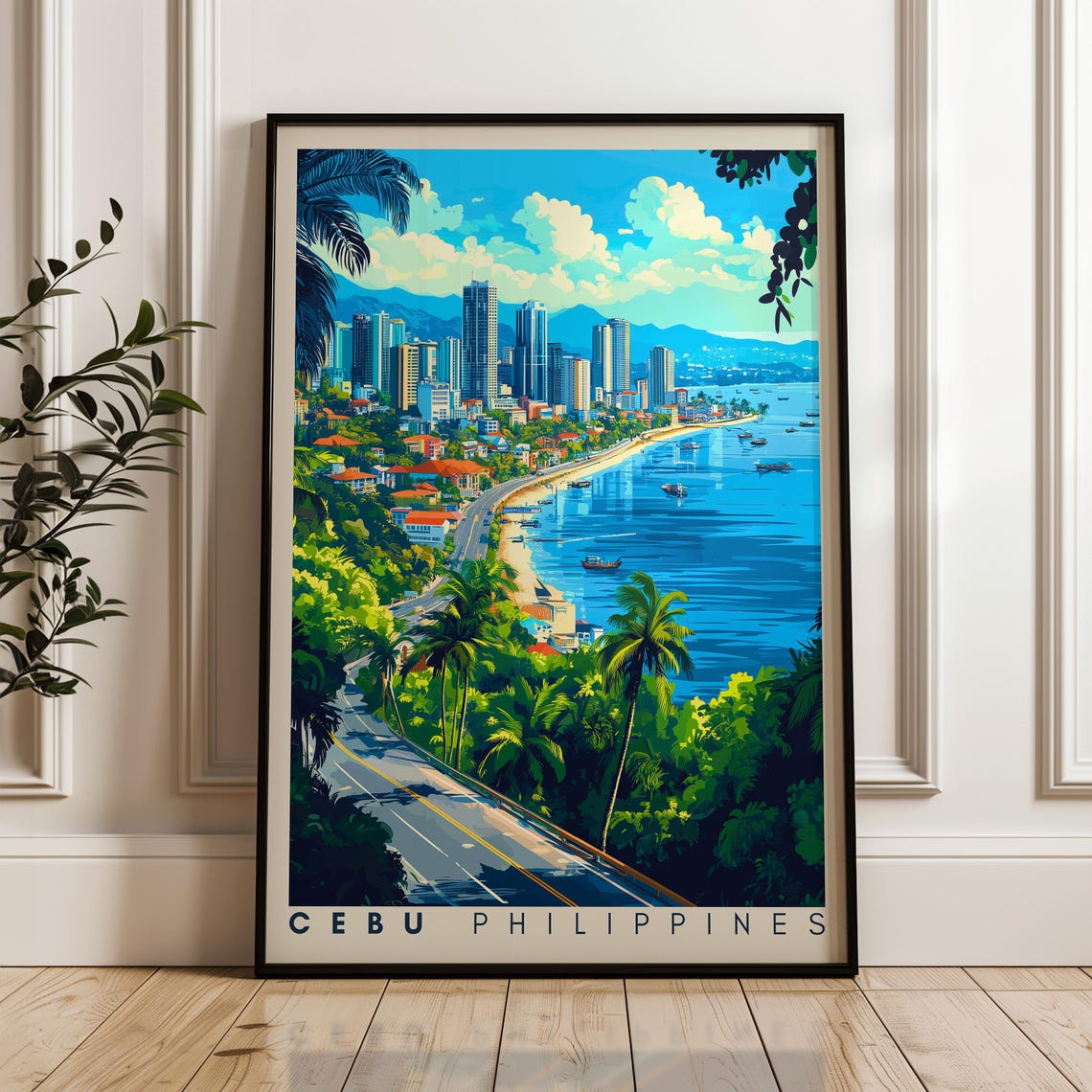 Cebu City Travel Poster, Philippines Illustration