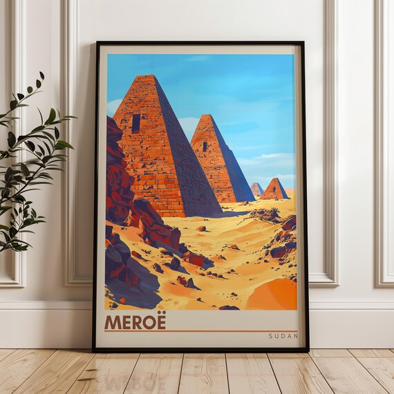 Meroe Pyramids Travel Poster, Sudan Illustration
