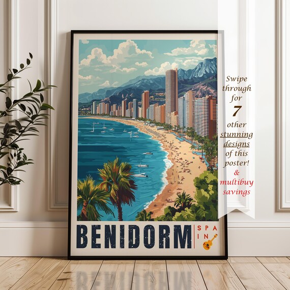 Benidorm Travel Poster, Alicante Mediterranean Art Print