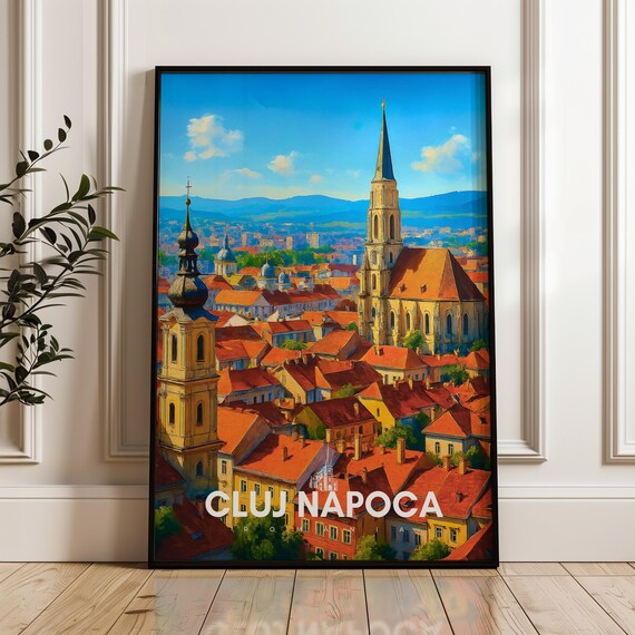 Clujnapoca Travel Poster Romania Illustration Art Balkans Home Decor