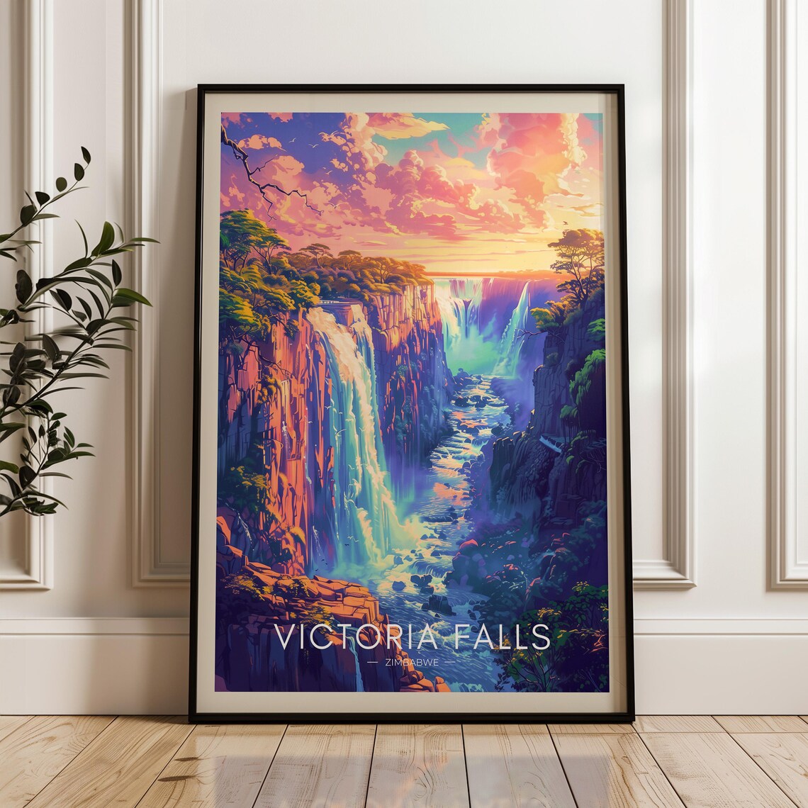 Victoria Falls Zimbabwe Gorge at Sunset Waterfall Travel Poster
