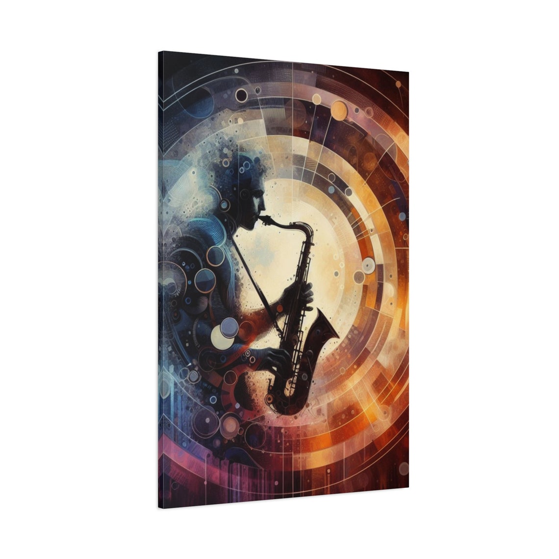 Saxophone Silhouette Golden Mandala Circles Jazz Music Art Poster - Image 3