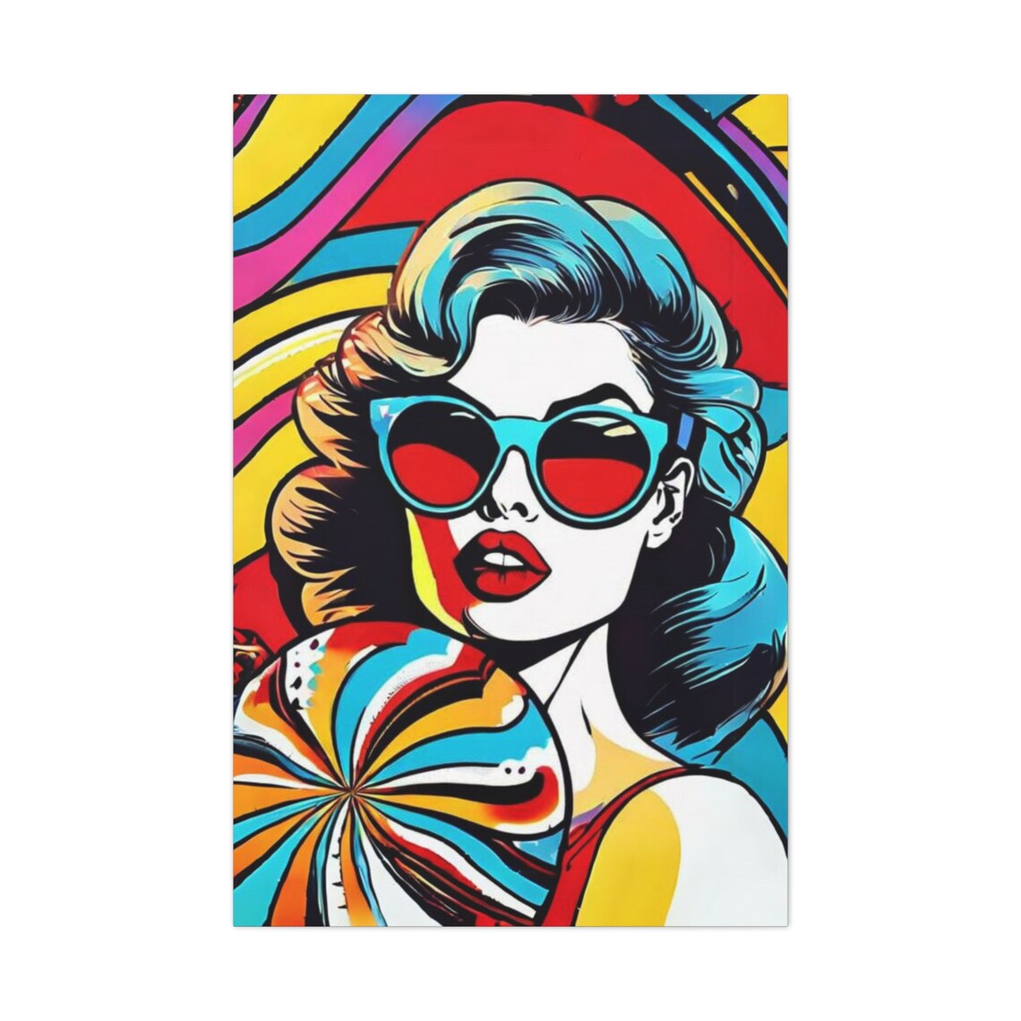 Retro Pop Art Woman Red Sunglasses Colorful Swirl Modern Portrait Poster - Image 2