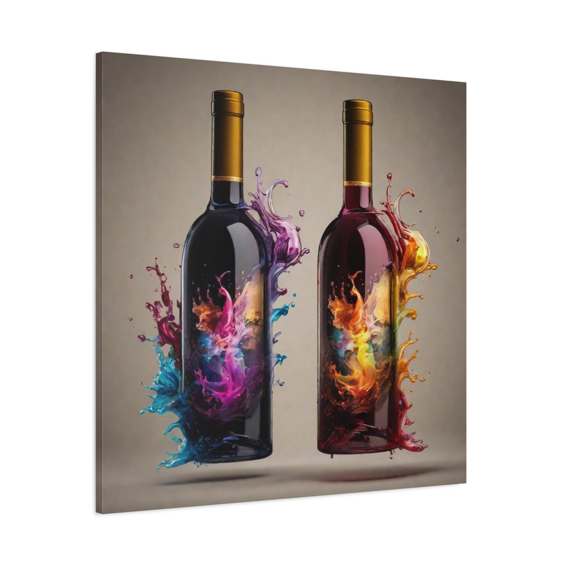 Two Wine Bottles Color Splash Explosion Abstract Kitchen Art Poster - Image 3