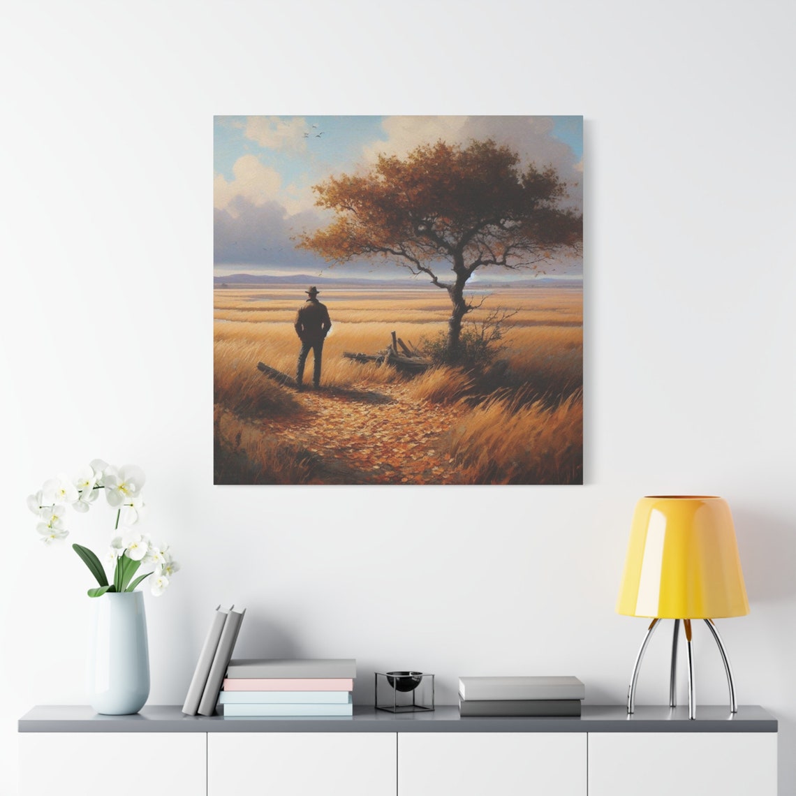 Man in Autumn Field Golden Wheat Rustic Countryside Wall Poster - Image 4