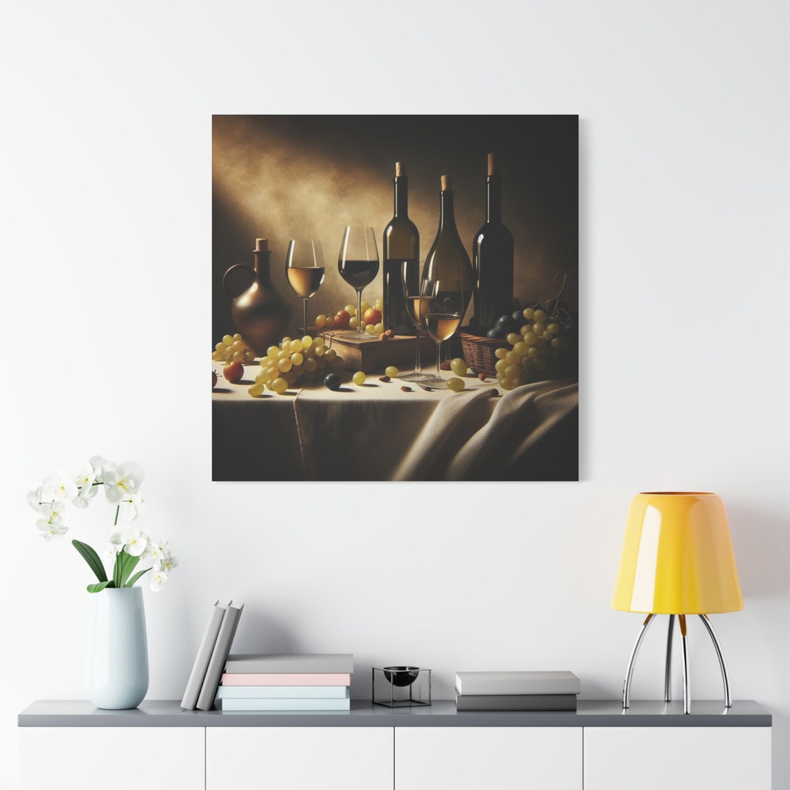 Vintage Wine Bottles Grapes Still Life Warm Candlelight Art Poster - Image 3