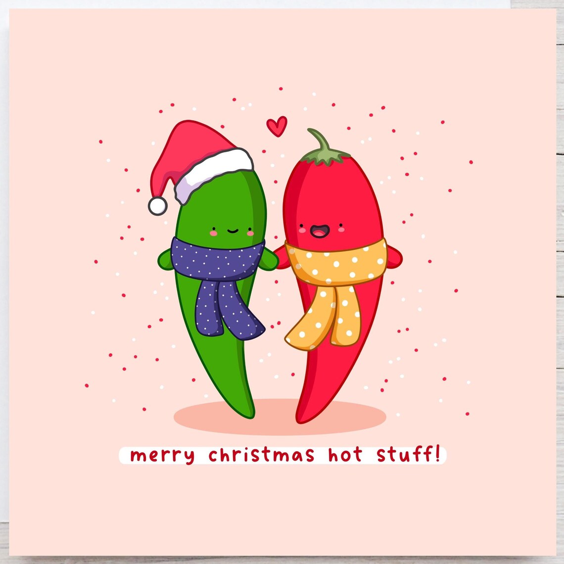 Kawaii Merry Christmas Hot Stuff Chilli Couple Pun Art Print