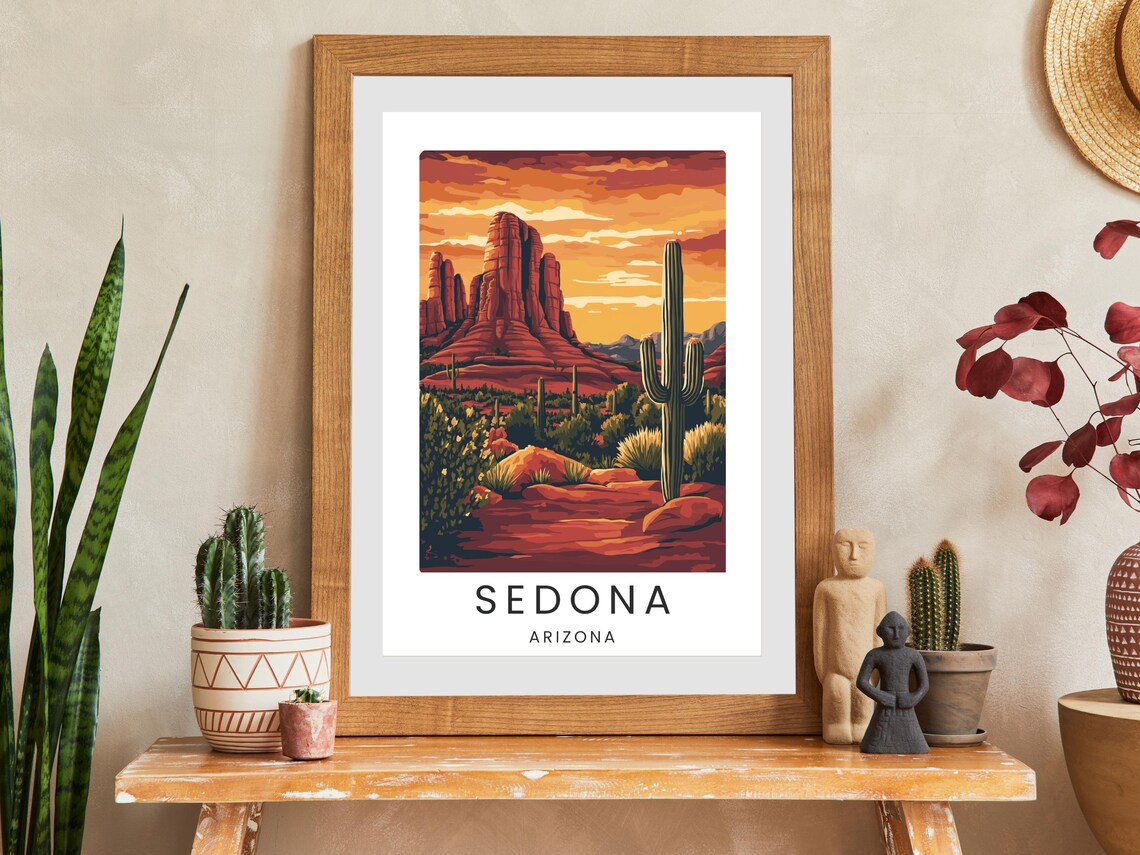 Sedona Red Rocks Saguaro Cactus Sunset Arizona Travel Poster - Image 2