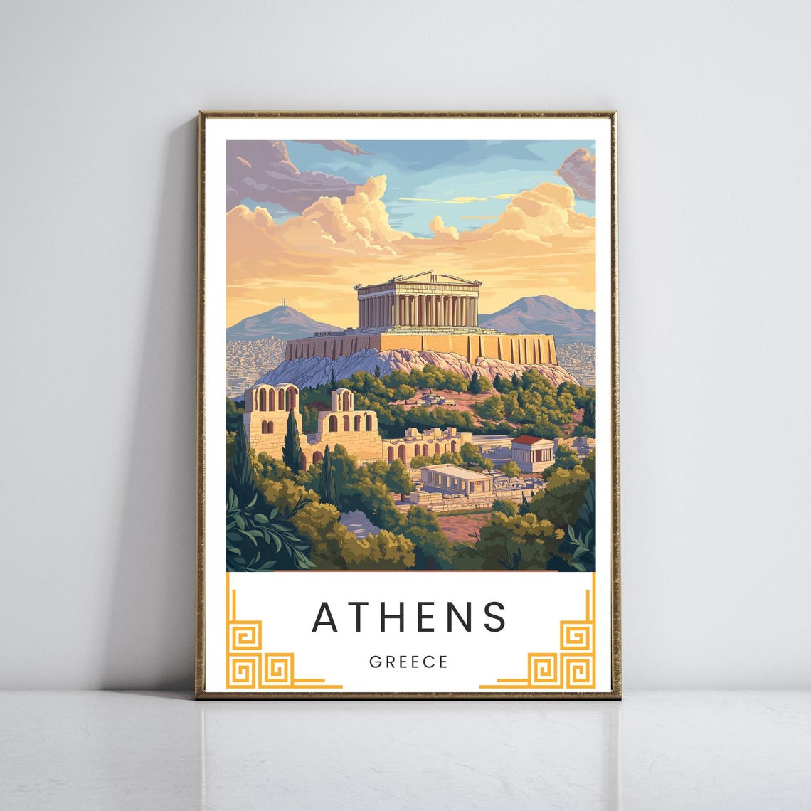 Athens Acropolis Parthenon Sunset Ancient Greece Travel Poster