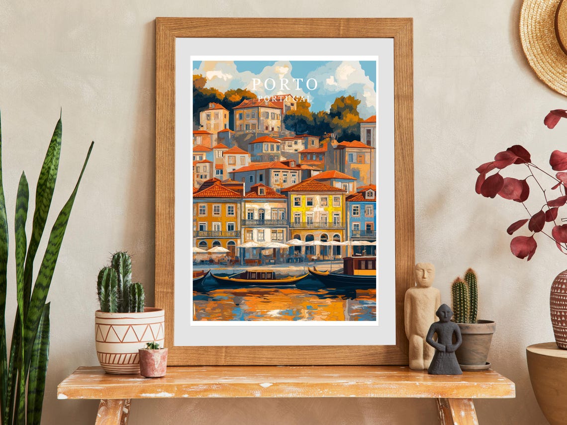 Porto Portugal Ribeira District Colorful Riverside Travel Poster - Image 2