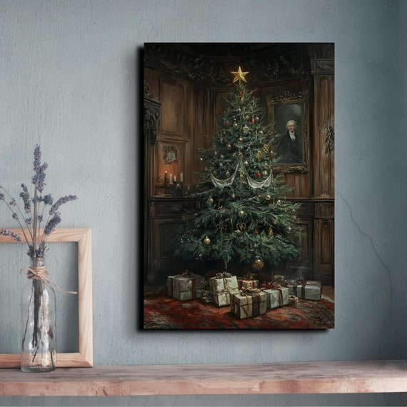 Vintage Christmas Tree Moody Dark Academia Halloween Ready To Hang Wall Art Prints Christmas Gothic Art Christmas Season Artwork