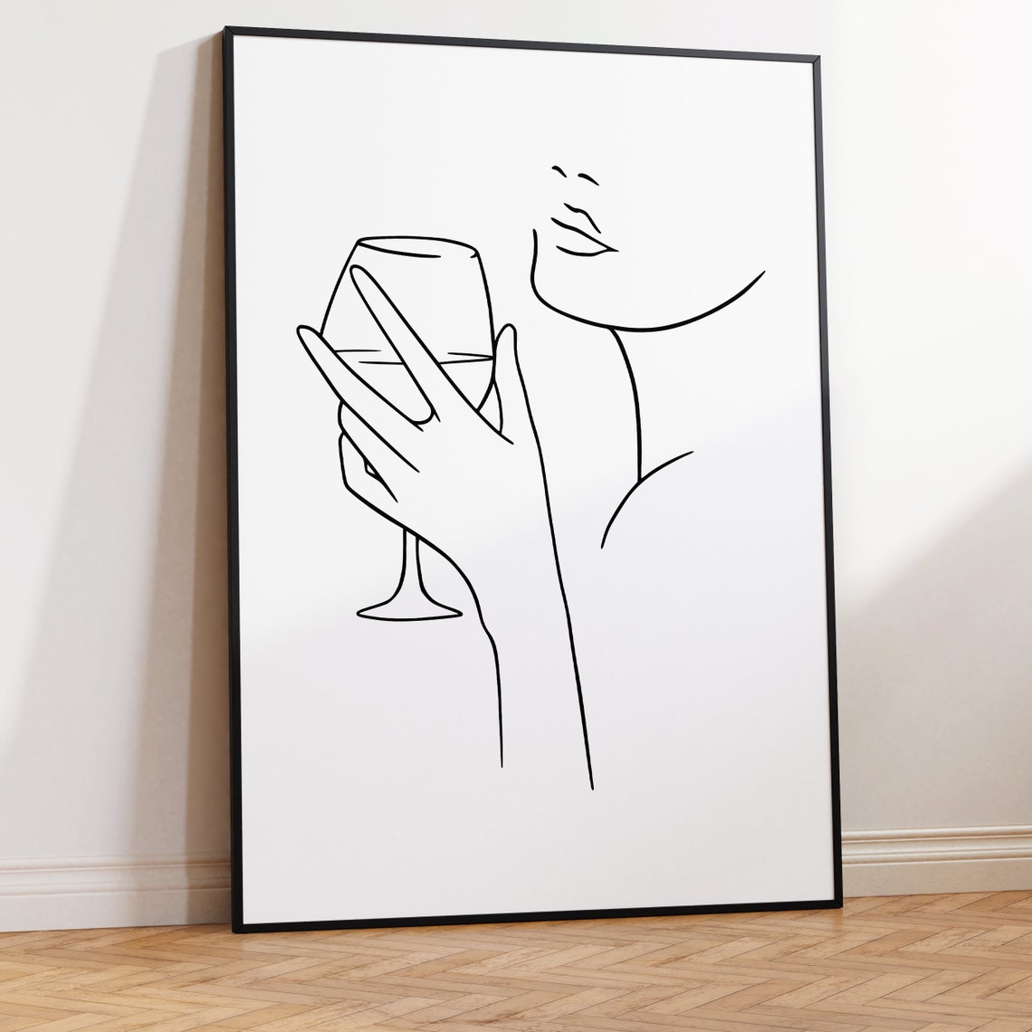 Woman Holding Wine Glass Elegant Continuous Line Drawing Poster - Image 2