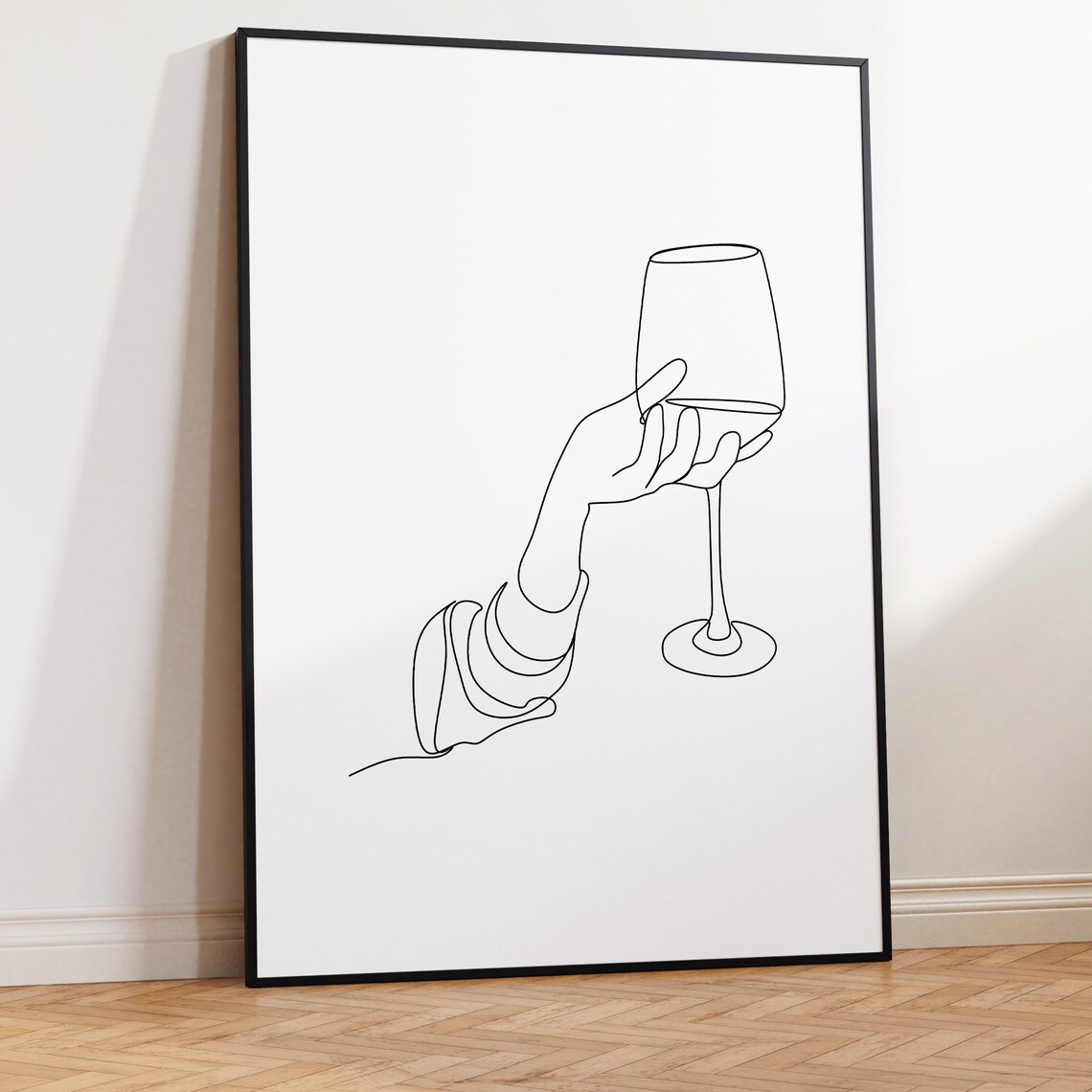 Hand Holding Wine Glass Cheers Minimalist Line Art Toast Poster - Image 2