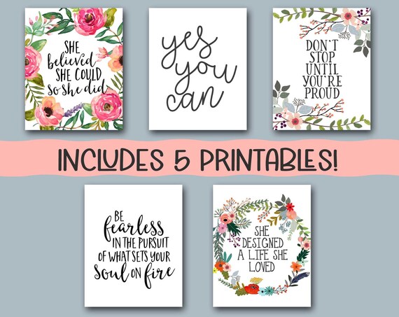 Set Of 5 Art Bundle Motivational Inspirational Life Affirmation Quote She Believed Could Be Fearless Manifest Quotes