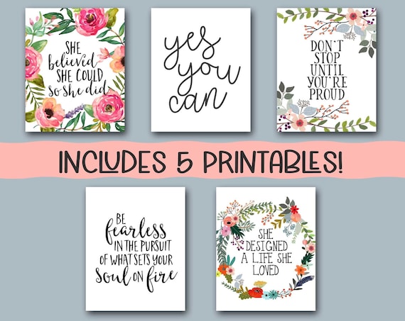 Set Of 5 Inspirational Quote Printables Poster Bundle For Women