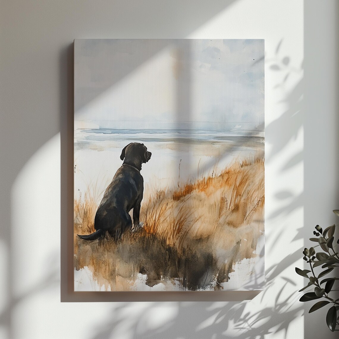 Black Labrador Dog Beach Watercolor Art Print - Image 2