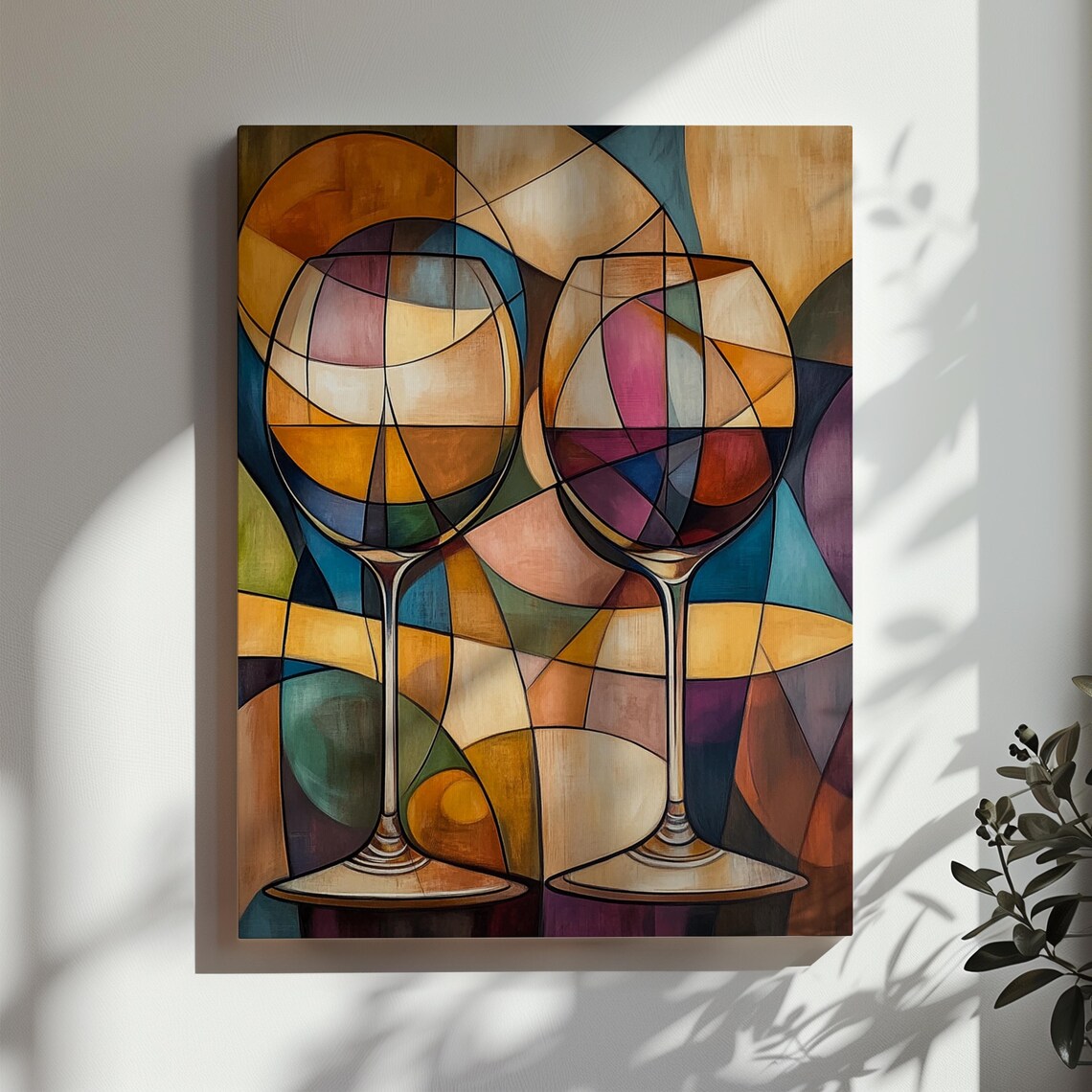 Geometric Wine Glasses Painting in Gold Pink Purple Mosaic Poster - Image 3