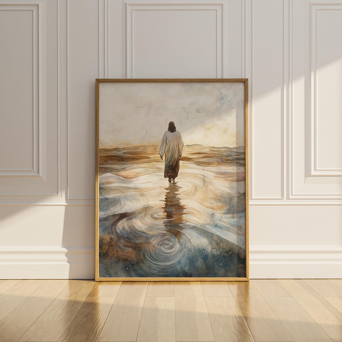 Jesus Christ Walking on Water Watercolor Faith Painting Serene Poster - Image 2