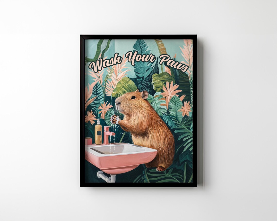Wash Your Paws Capybara Bathroom Wall Art Print - Image 2