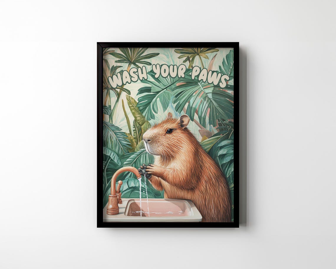 Wash Your Paws Capybara Copper Faucet Funny Jungle Bathroom Poster - Image 2
