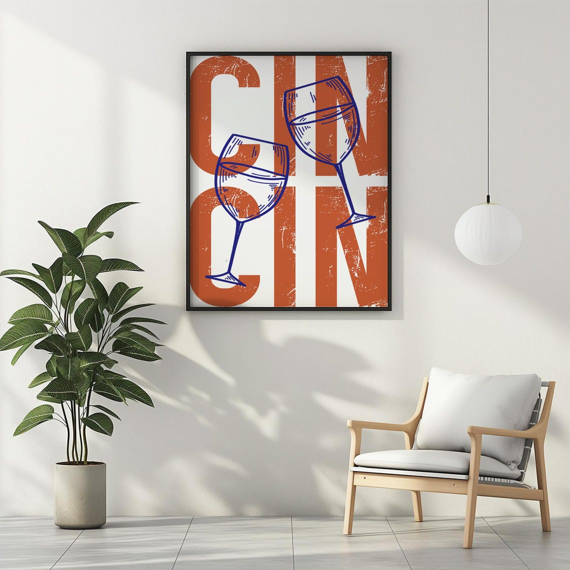 Clink Retro Typography with Blue Wine Glasses Toast Bar Art Poster - Image 2