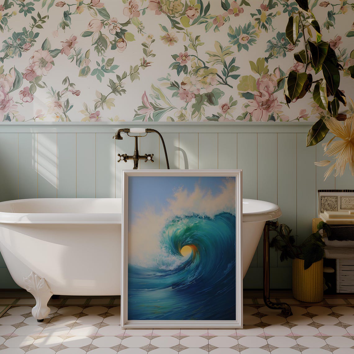 Ocean Wave Curl with Sun Glowing Through Blue Barrel Surf Poster - Image 3