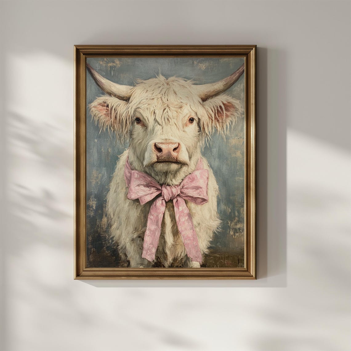 Highland Cow Coquette Bow Poster Print Vintage Oil Painting Wall Art Farmhouse Ranch Wall Decor Cute Farm Animal Nursery Kids Matte Poster - Image 2