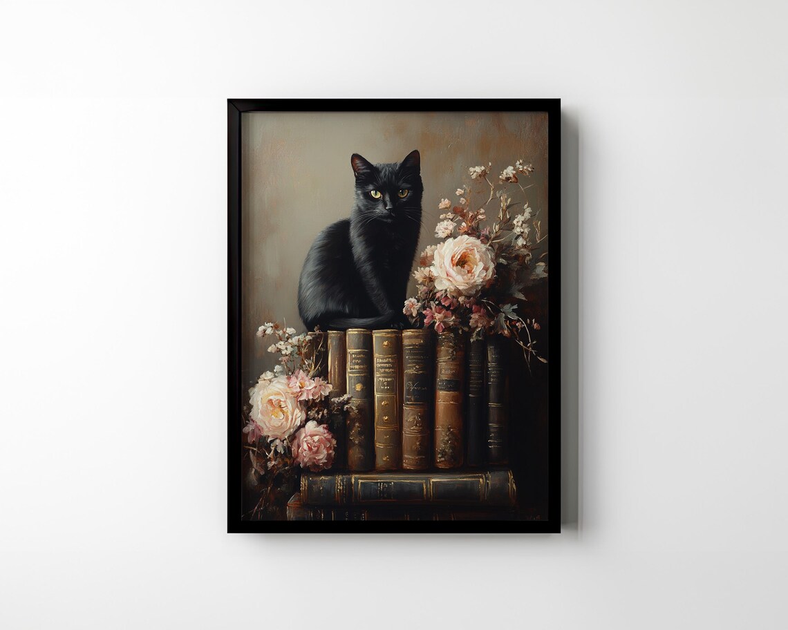 Black Cat Books Dark Academia Vintage Art Print - Image 2