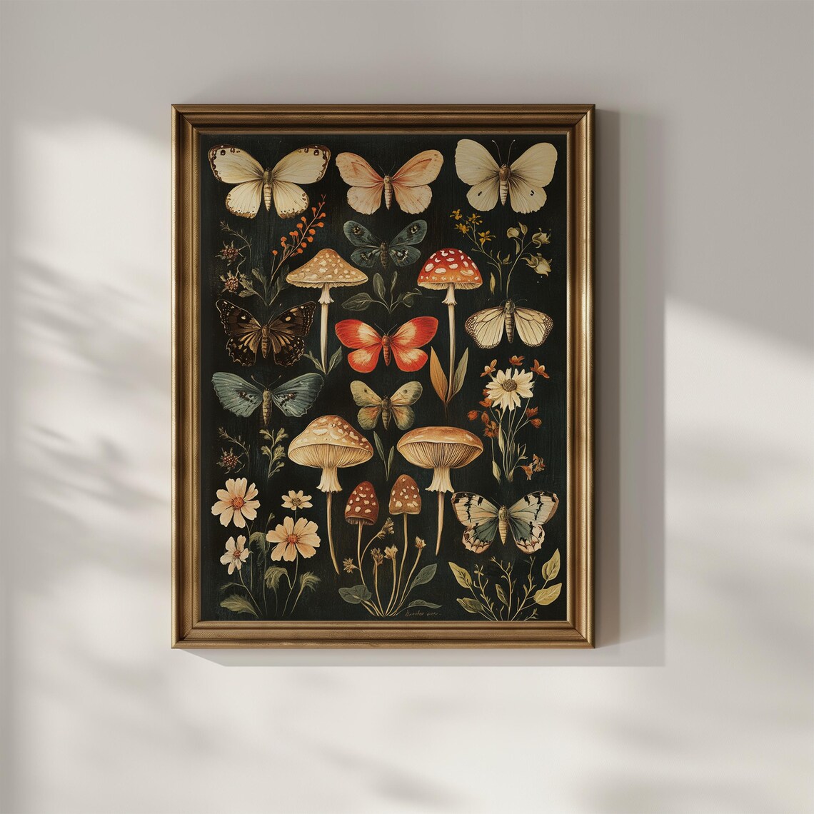 Vintage Butterfly Mushroom Wildflower Botanical Dark Academia Poster - Image 3