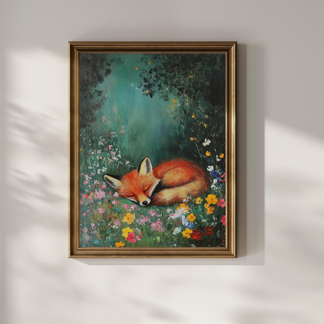 Sleeping Red Fox Wildflower Meadow Woodland Nursery Oil Poster - Image 2