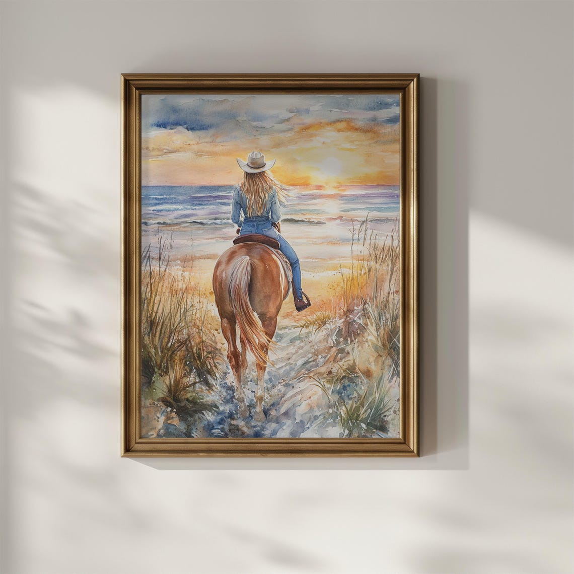 Cowgirl Poster Print Wall Art Coastal Horse Riding Beach Wall Decor Watercolor Painting Preppy Room Neutral Western Cowboy Matte Poster - Image 2
