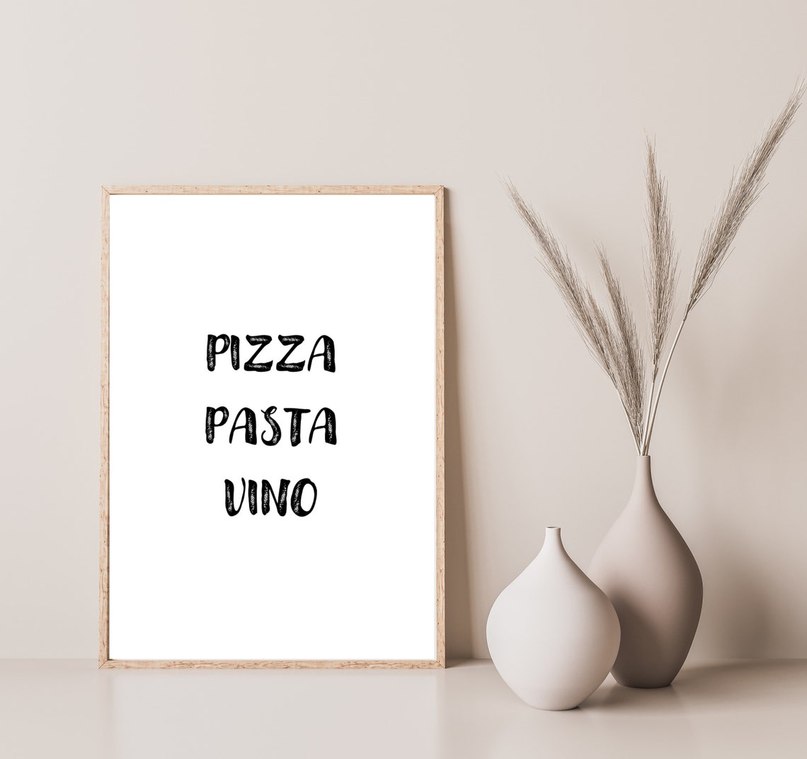 Pizza Pasta Vino Playful Bold Lettering White Italian Poster