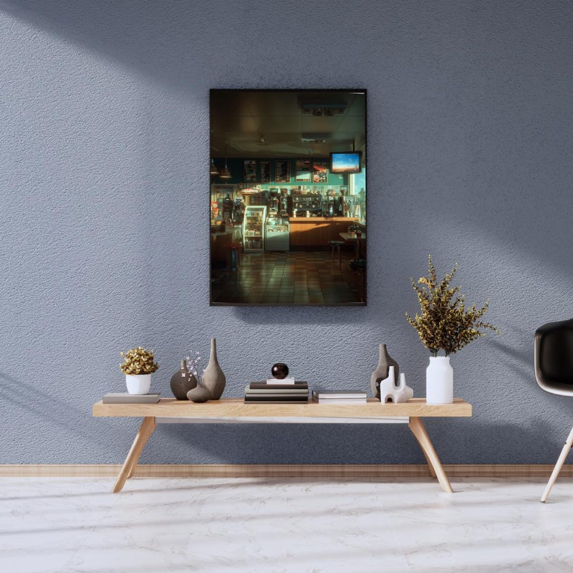 Retro Coffee Shop Interior Moody Cafe Vintage Photography Poster
