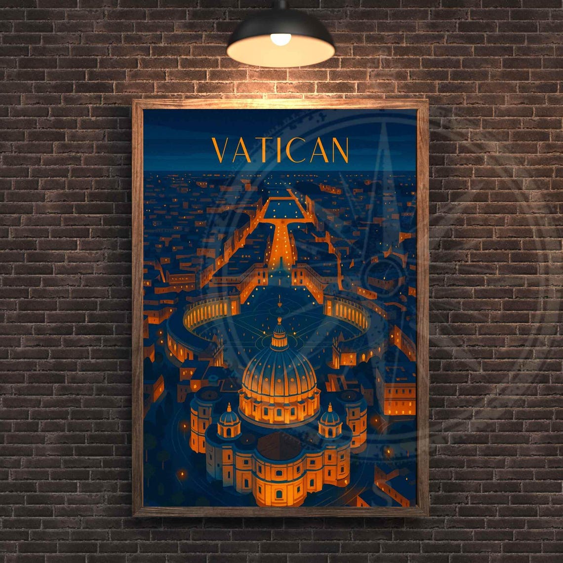 Vatican Rome St Peters Basilica Glowing Night City View Travel Poster