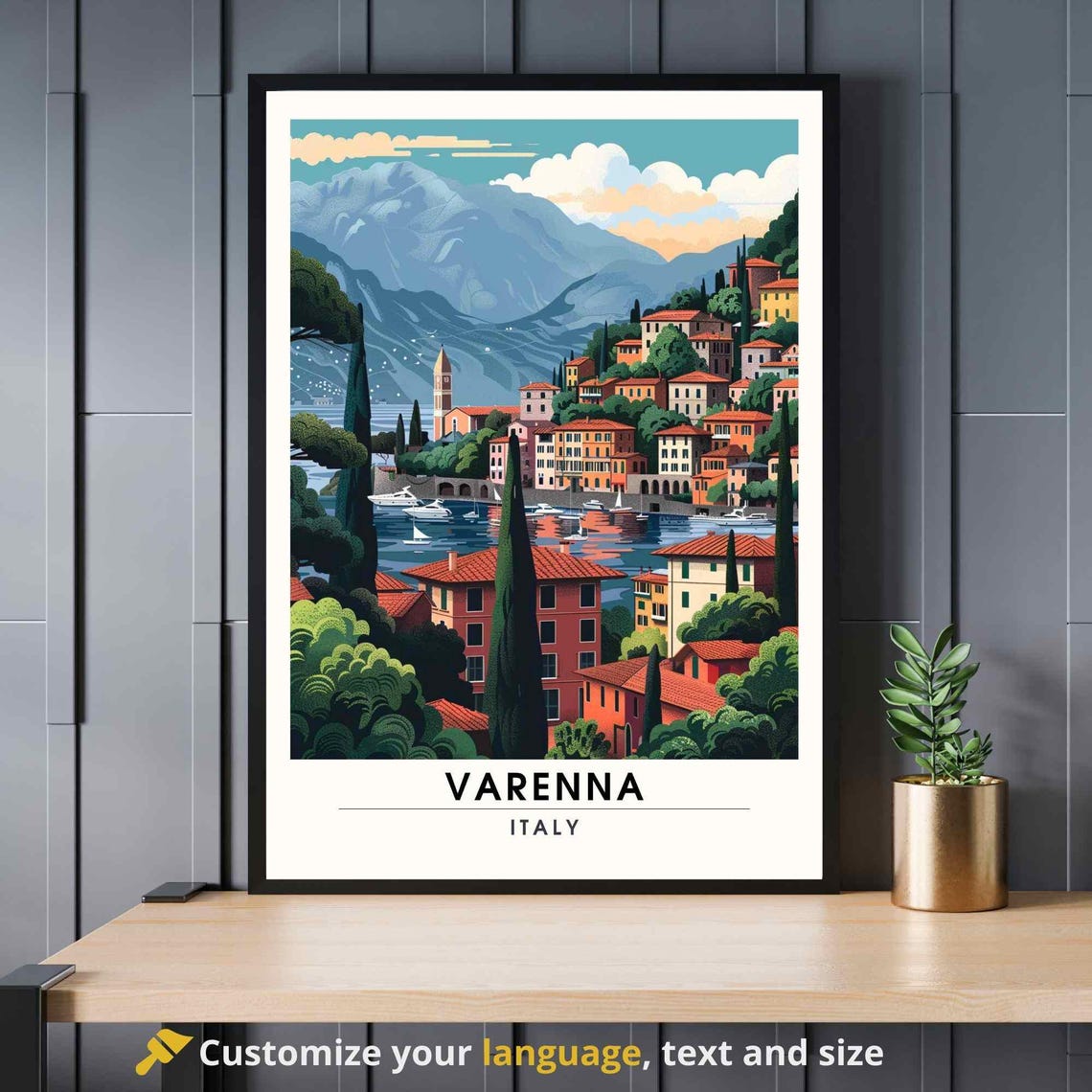 Varenna Italy Hillside Town Cypress Sunny Lake Como Travel Poster