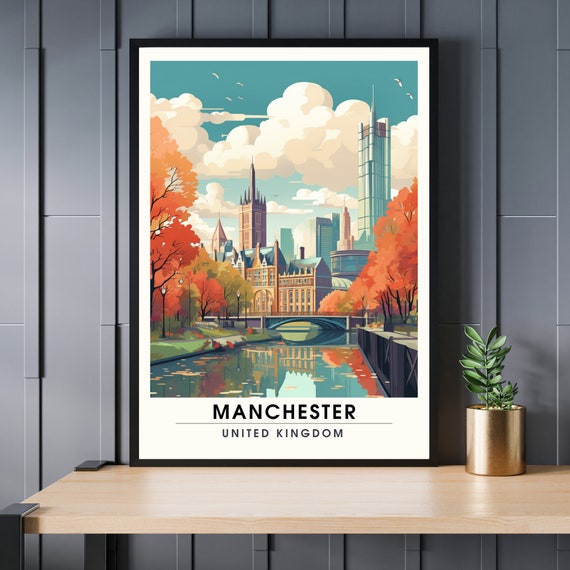 Manchester Travel Poster, Britain Wall Art Print