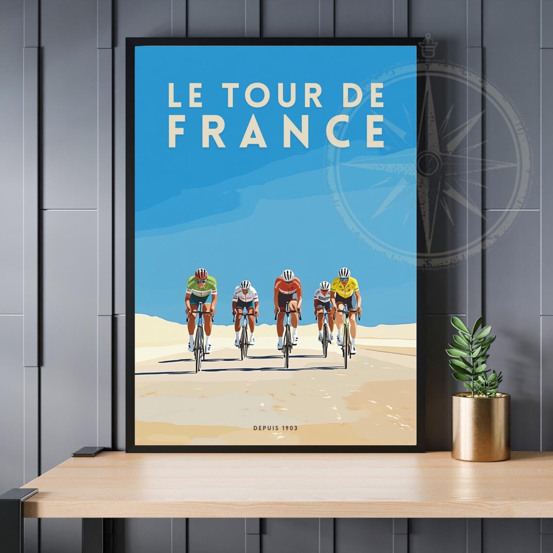 Le Tour de France Five Riders Desert Road Minimal Sports Poster
