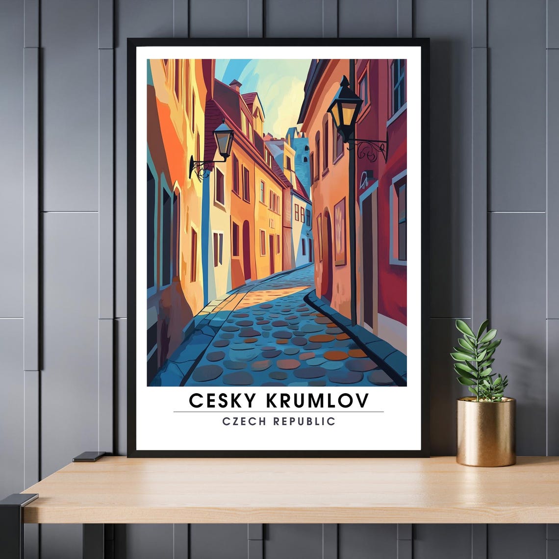 Cesky Krumlov Czech Republic Colorful Old Town Street Travel Poster