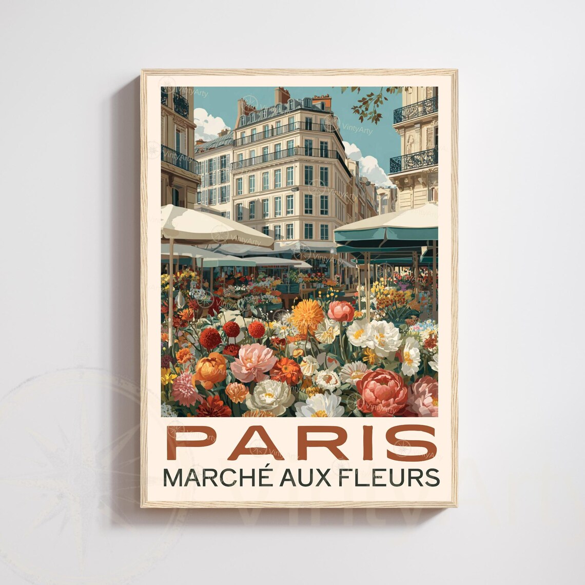 Paris Marche aux Fleurs Flower Market Vintage French Travel Poster