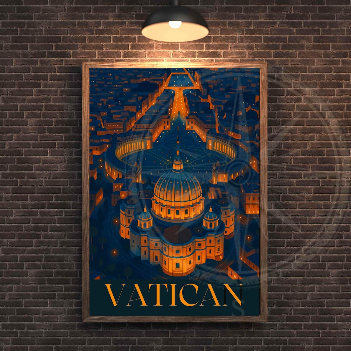 Vatican City St Peters Basilica Night Illuminated Aerial Travel Poster