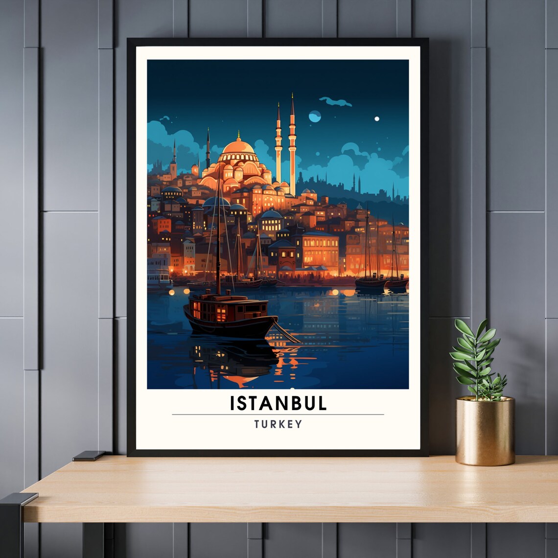 Istanbul Travel Poster, Night Trip To Center