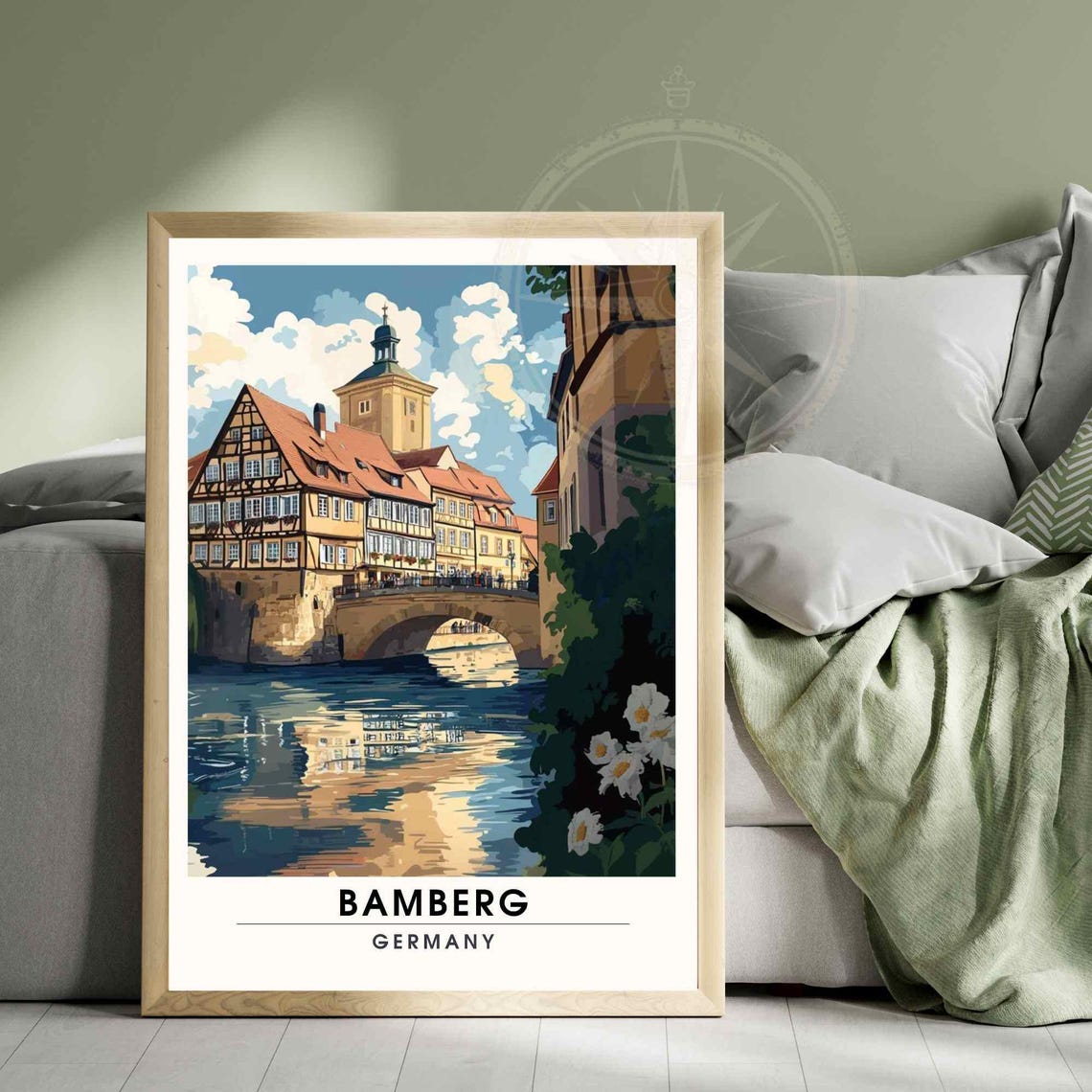 Bamberg Historic Town Hall Bridge River Reflection Germany Poster - Image 3