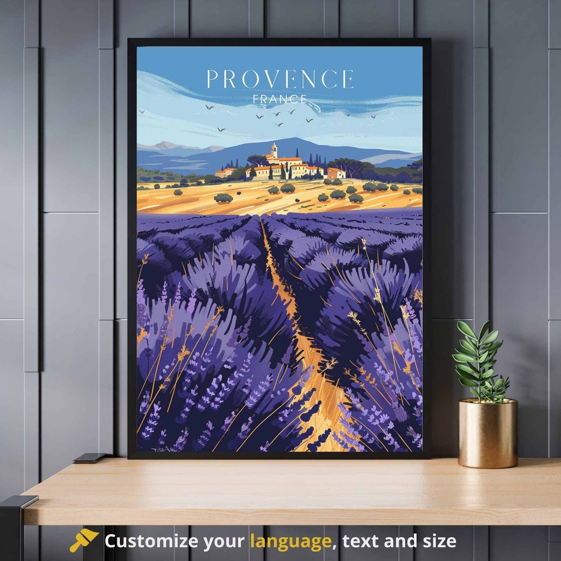 Provence France Rolling Lavender Fields Village Hill Travel Poster